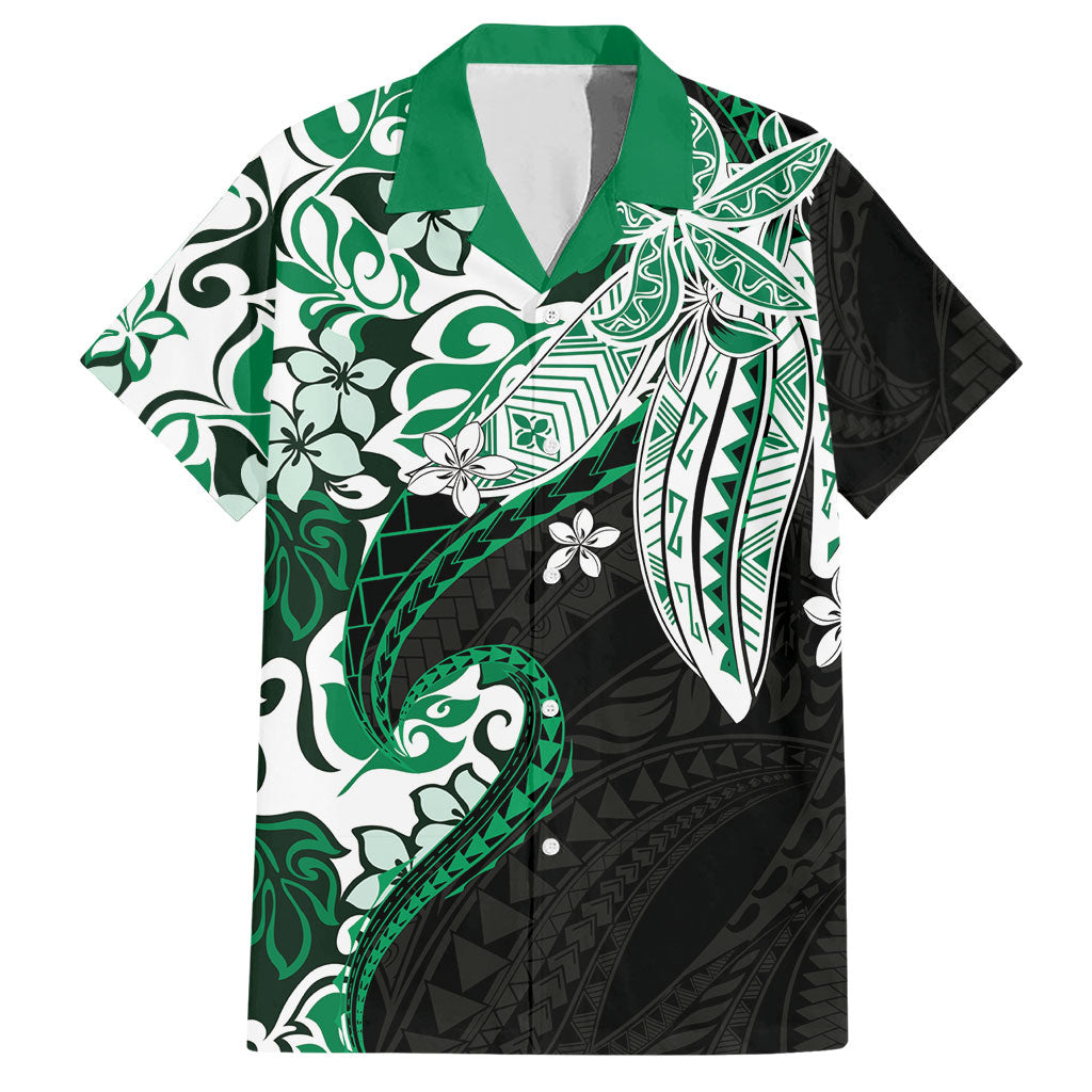 Monstera Plumeria Flowers Green Hawaiian Shirt Polynesian Pattern LT01 Green - Polynesian Pride