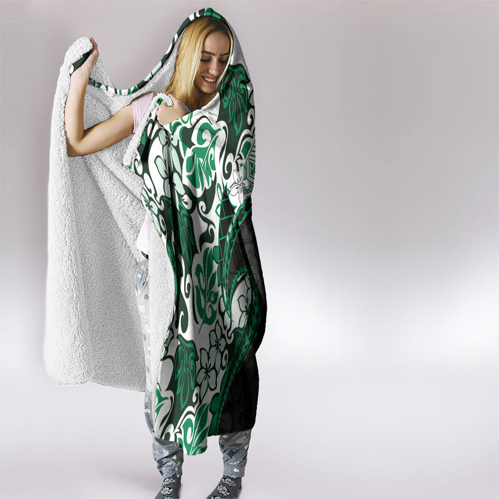 Monstera Plumeria Flowers Green Hooded Blanket Polynesian Pattern LT01 - Polynesian Pride