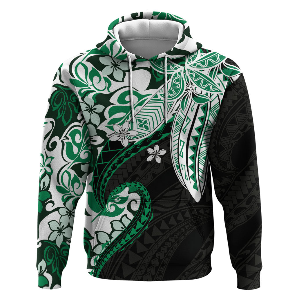 Monstera Plumeria Flowers Green Hoodie Polynesian Pattern LT01 Pullover Hoodie Green - Polynesian Pride