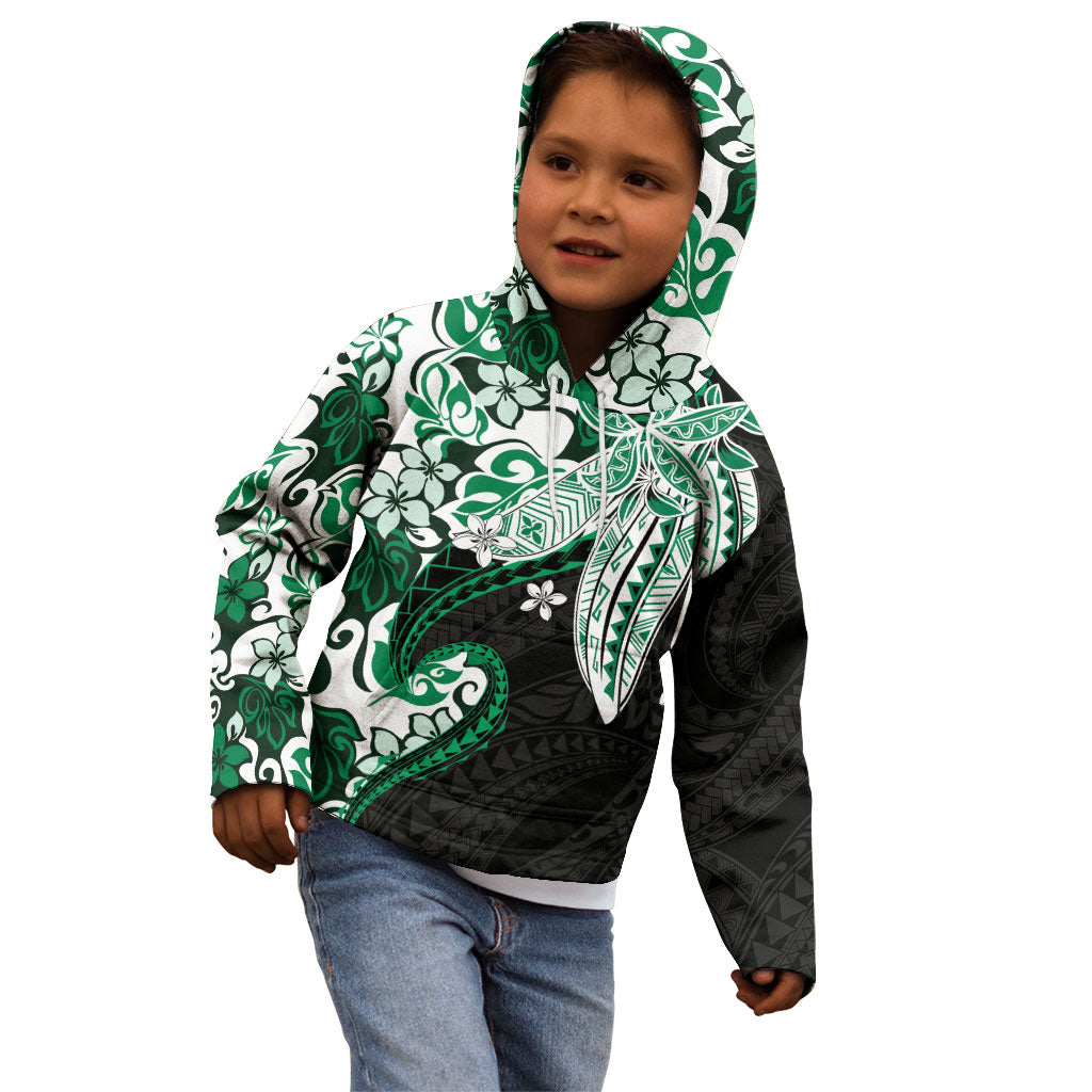 Monstera Plumeria Flowers Green Kid Hoodie Polynesian Pattern LT01 - Polynesian Pride