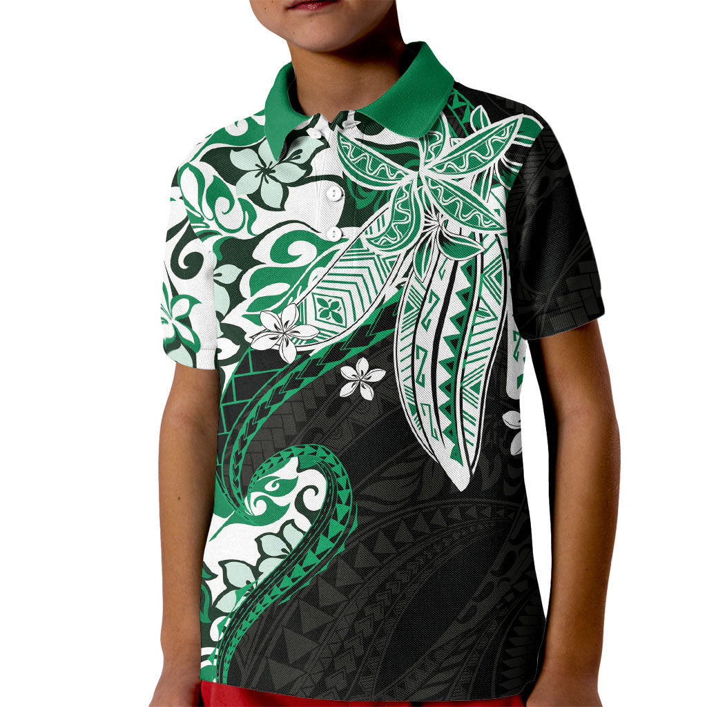 Monstera Plumeria Flowers Green Kid Polo Shirt Polynesian Pattern LT01 Kid Green - Polynesian Pride
