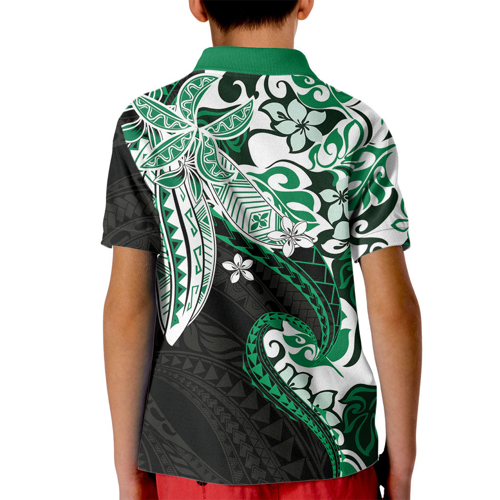 Monstera Plumeria Flowers Green Kid Polo Shirt Polynesian Pattern LT01 - Polynesian Pride