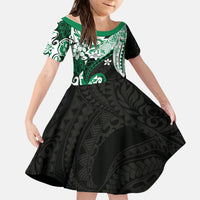 Monstera Plumeria Flowers Green Kid Short Sleeve Dress Polynesian Pattern LT01 KID Green - Polynesian Pride