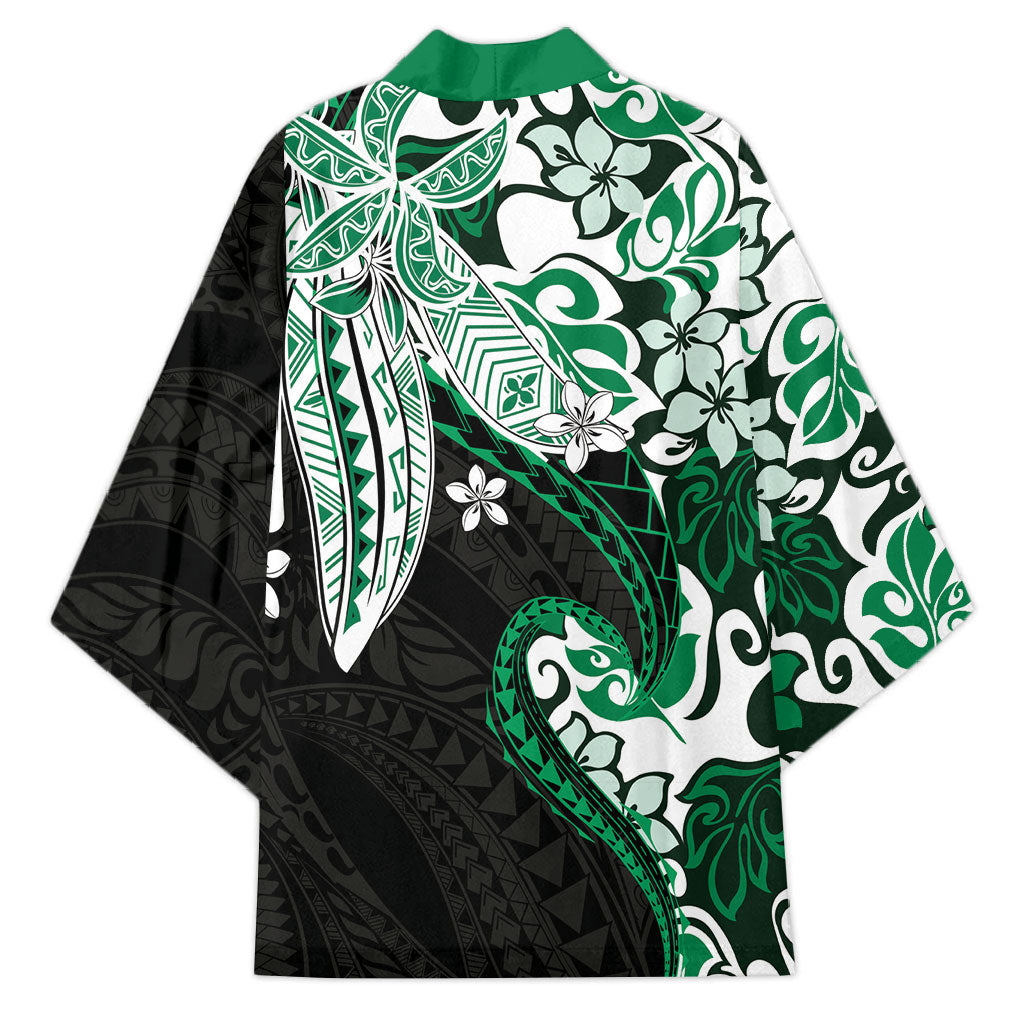 Monstera Plumeria Flowers Green Kimono Polynesian Pattern LT01 - Polynesian Pride