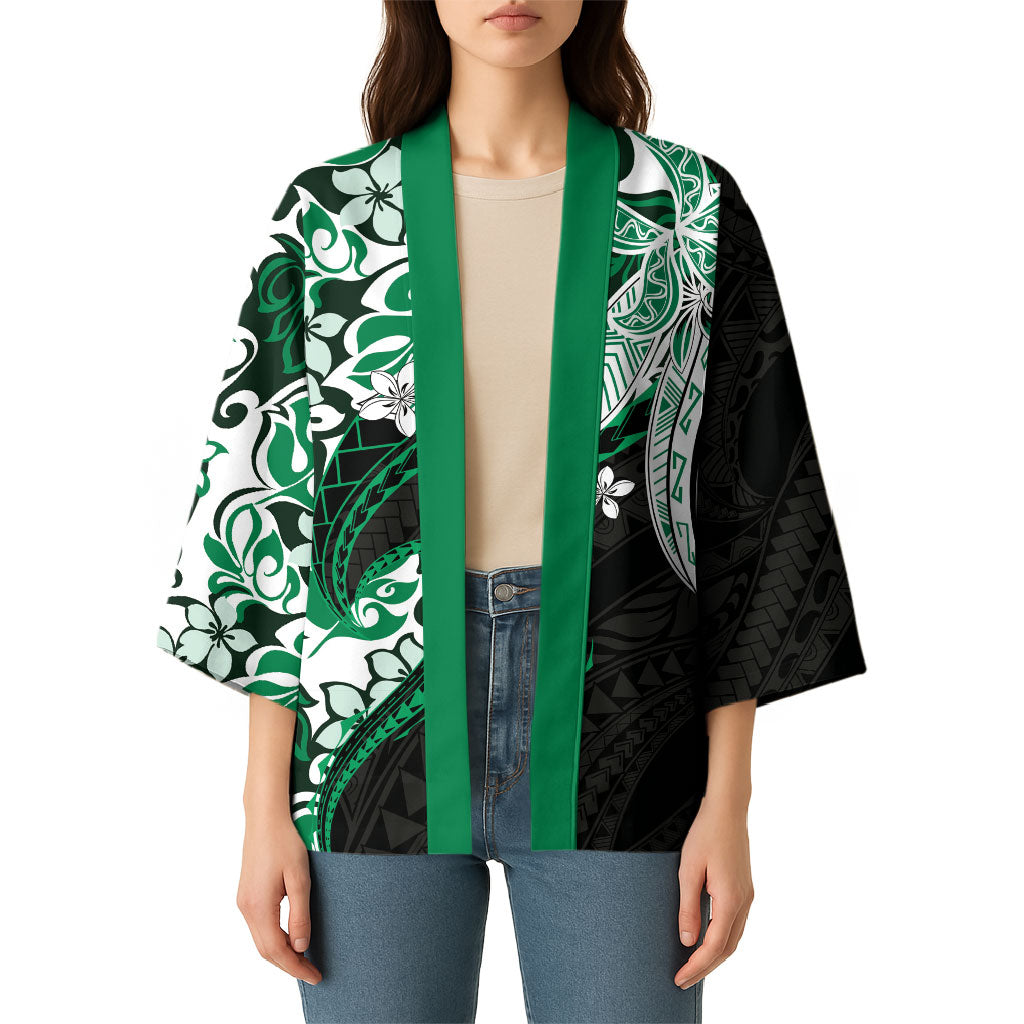 Monstera Plumeria Flowers Green Kimono Polynesian Pattern LT01 - Polynesian Pride
