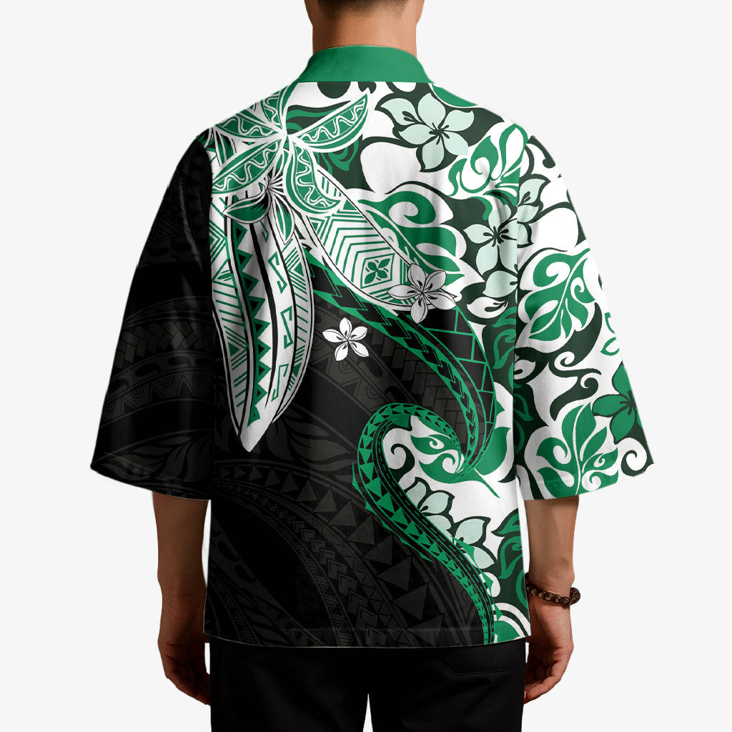 Monstera Plumeria Flowers Green Kimono Polynesian Pattern LT01 - Polynesian Pride