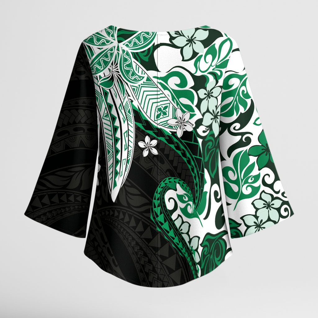 Monstera Plumeria Flowers Green Kimono Sleeve Blouse Polynesian Pattern LT01 - Polynesian Pride