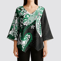 Monstera Plumeria Flowers Green Kimono Sleeve Blouse Polynesian Pattern LT01 - Polynesian Pride