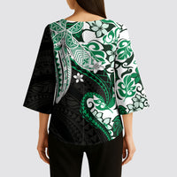 Monstera Plumeria Flowers Green Kimono Sleeve Blouse Polynesian Pattern LT01 - Polynesian Pride