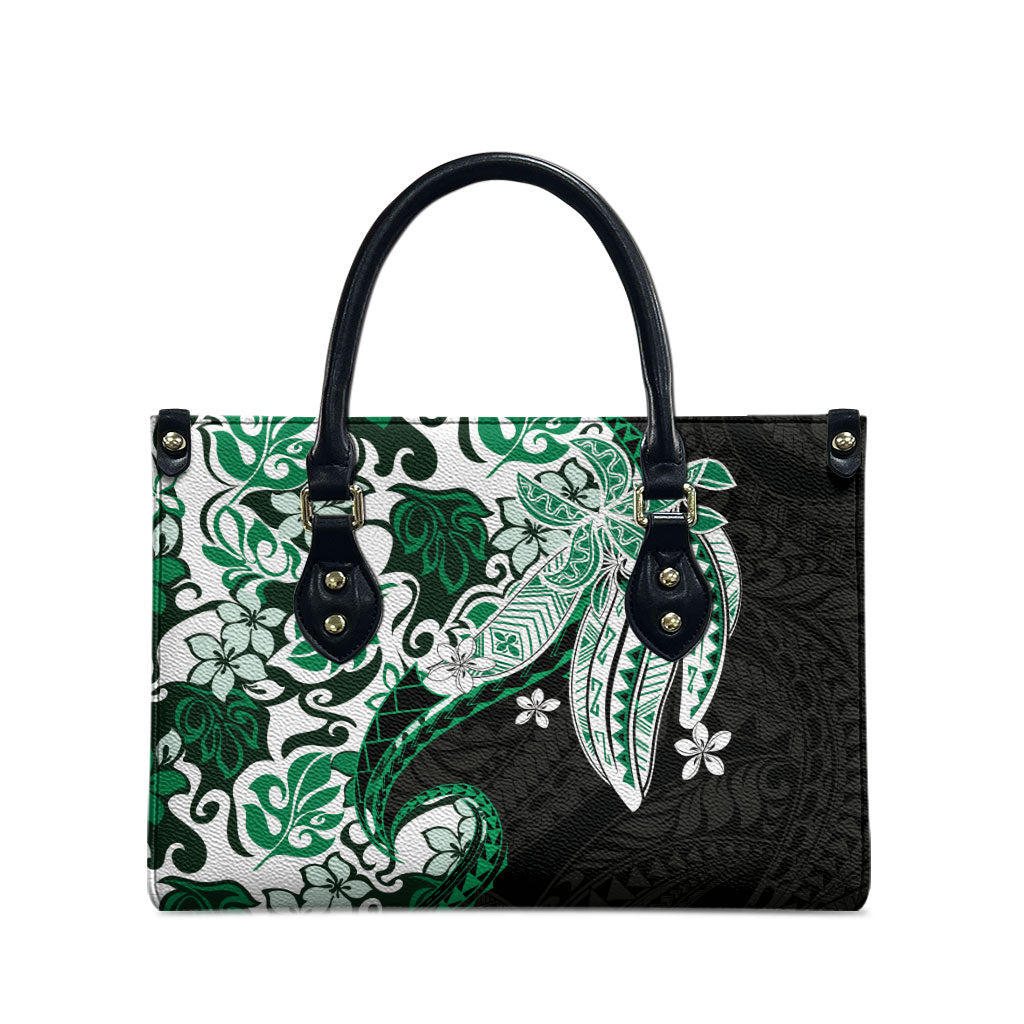 Monstera Plumeria Flowers Green Leather Bag Polynesian Pattern LT01 - Polynesian Pride
