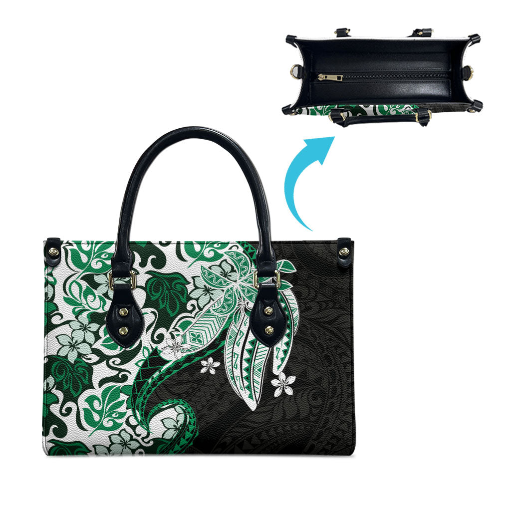 Monstera Plumeria Flowers Green Leather Bag Polynesian Pattern LT01 - Polynesian Pride