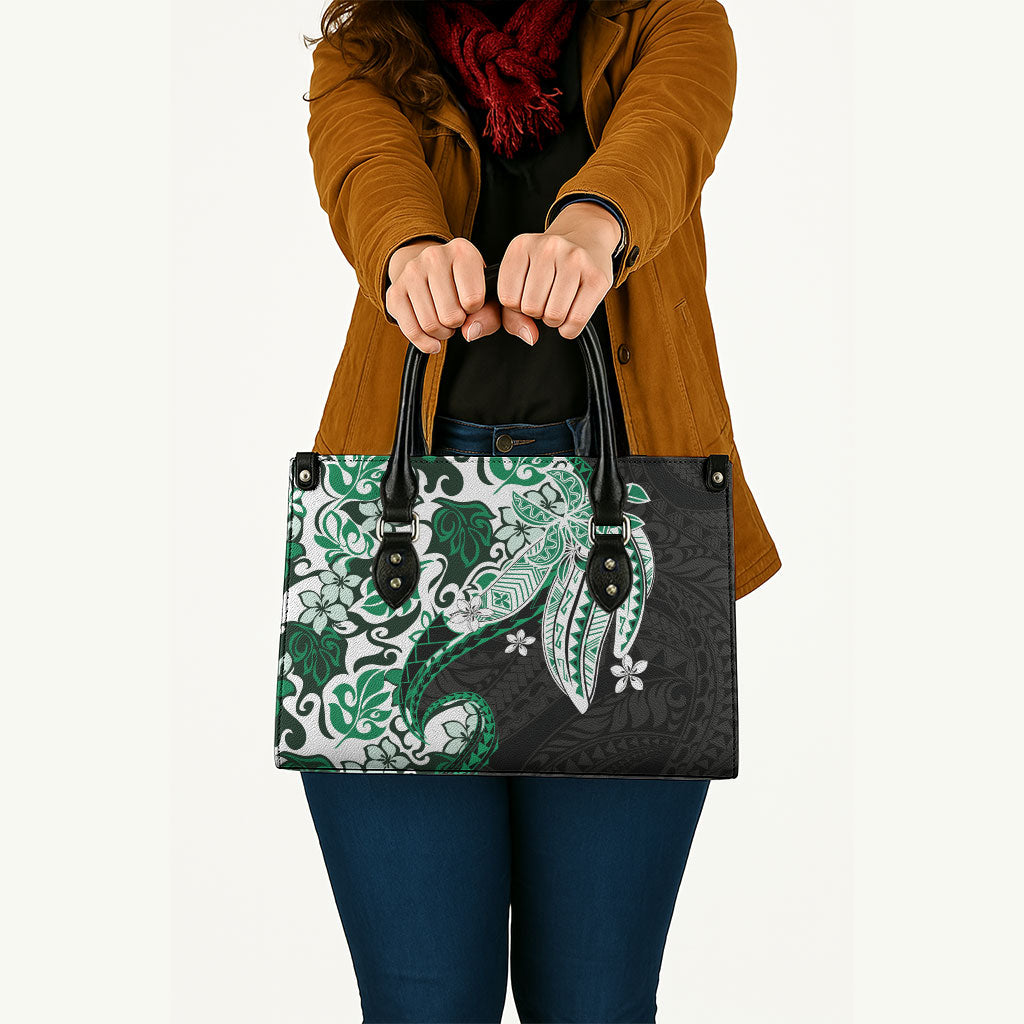 Monstera Plumeria Flowers Green Leather Bag Polynesian Pattern LT01 - Polynesian Pride