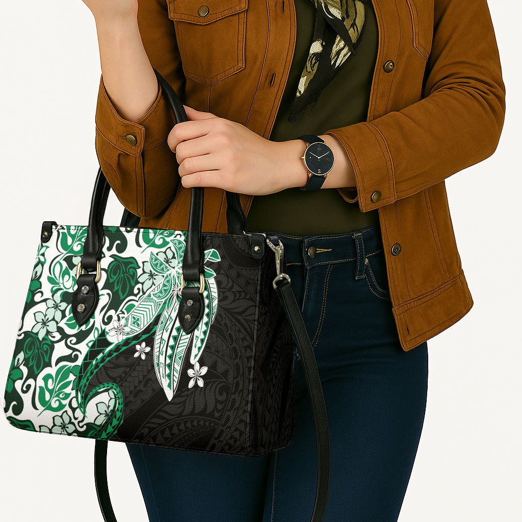 Monstera Plumeria Flowers Green Leather Bag Polynesian Pattern LT01 - Polynesian Pride