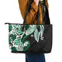 Monstera Plumeria Flowers Green Leather Tote Bag Polynesian Pattern LT01 - Polynesian Pride