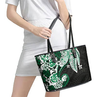 Monstera Plumeria Flowers Green Leather Tote Bag Polynesian Pattern LT01 - Polynesian Pride