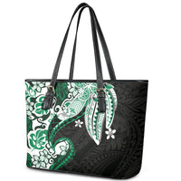 Monstera Plumeria Flowers Green Leather Tote Bag Polynesian Pattern LT01 - Polynesian Pride