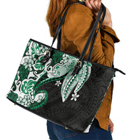 Monstera Plumeria Flowers Green Leather Tote Bag Polynesian Pattern LT01 - Polynesian Pride