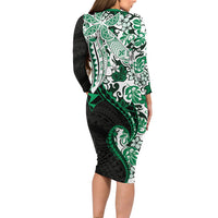 Monstera Plumeria Flowers Green Long Sleeve Bodycon Dress Polynesian Pattern LT01 - Polynesian Pride