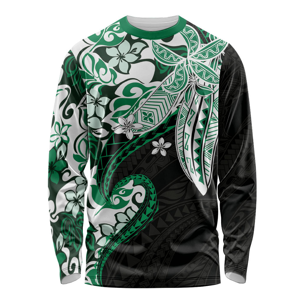 Monstera Plumeria Flowers Green Long Sleeve Shirt Polynesian Pattern LT01 Unisex Green - Polynesian Pride