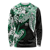 Monstera Plumeria Flowers Green Long Sleeve Shirt Polynesian Pattern LT01 Unisex Green - Polynesian Pride
