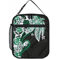 Monstera Plumeria Flowers Green Lunch Bag Polynesian Pattern