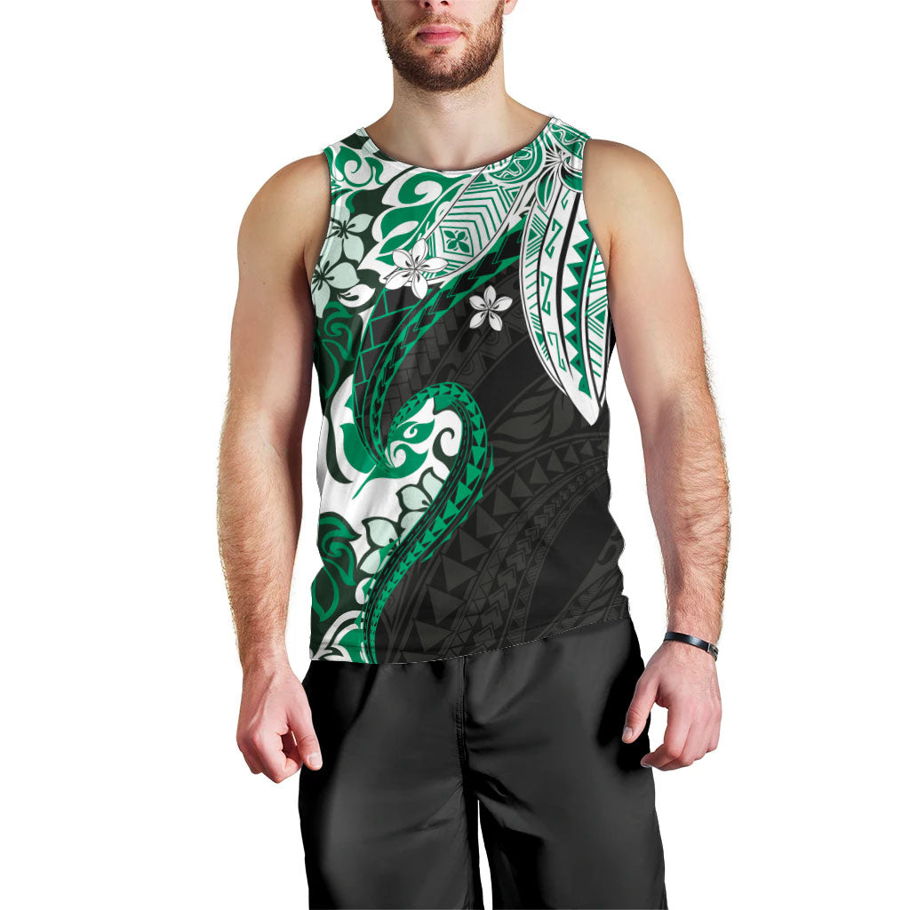 Monstera Plumeria Flowers Green Men Tank Top Polynesian Pattern LT01 - Polynesian Pride
