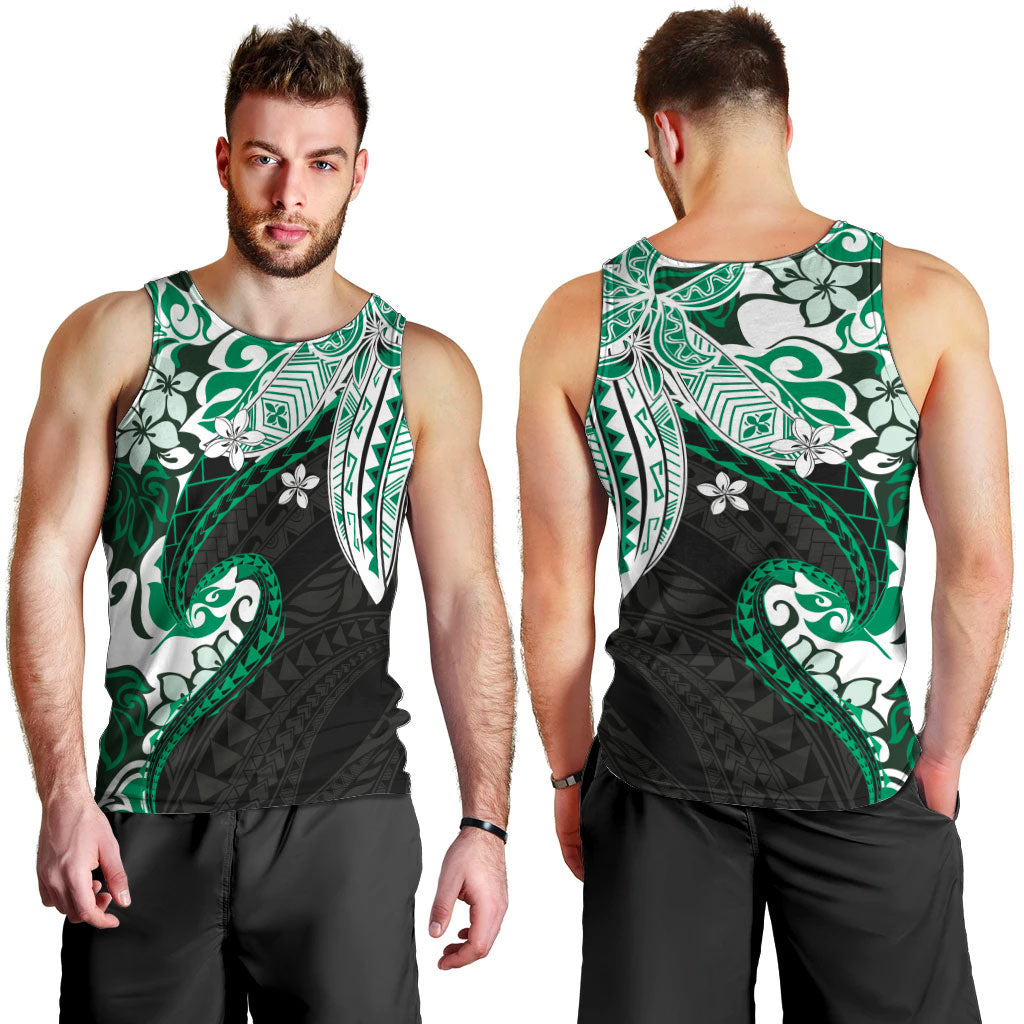 Monstera Plumeria Flowers Green Men Tank Top Polynesian Pattern LT01 - Polynesian Pride