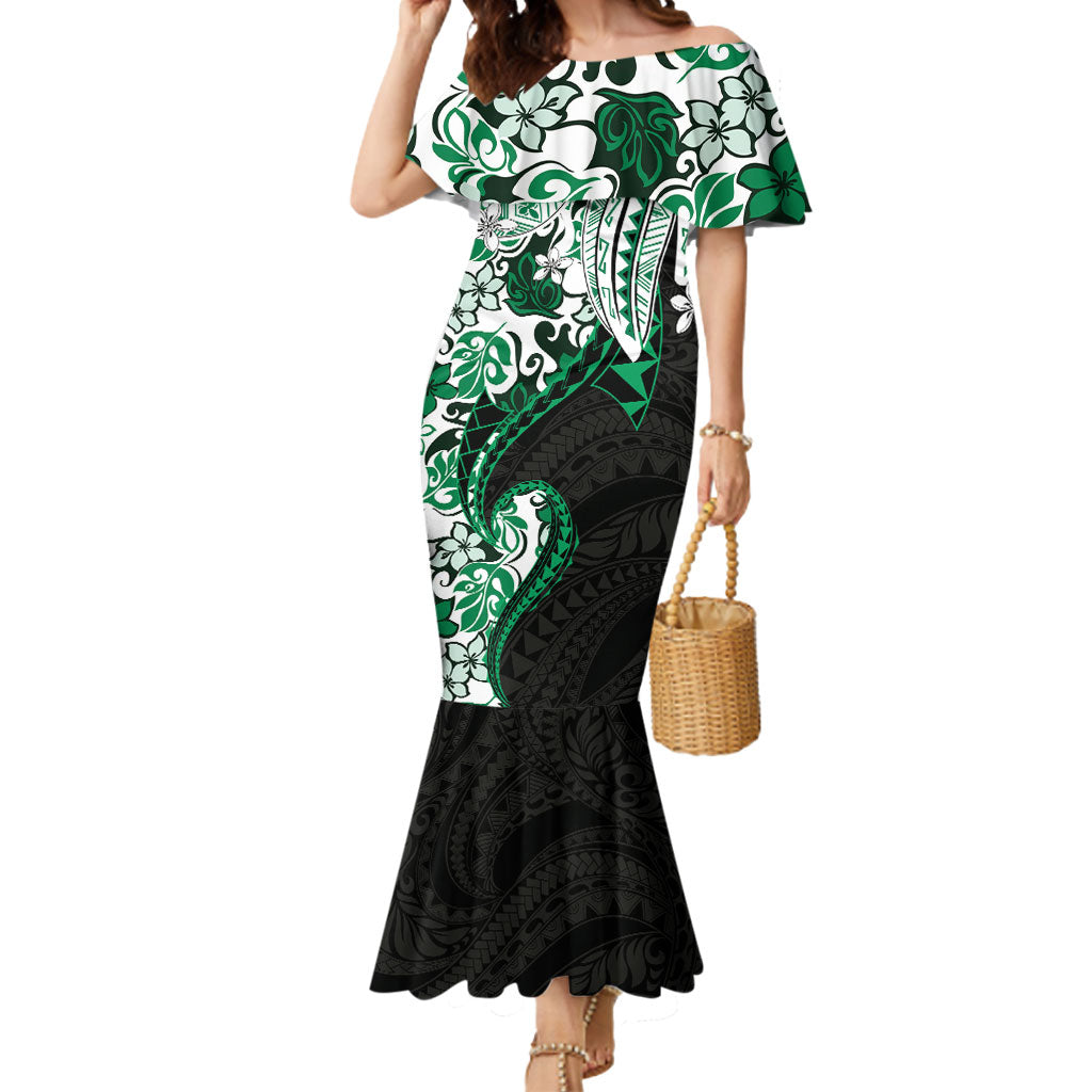 Monstera Plumeria Flowers Green Mermaid Dress Polynesian Pattern LT01 Women Green - Polynesian Pride