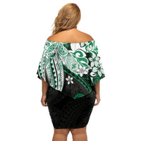 Monstera Plumeria Flowers Green Off Shoulder Short Dress Polynesian Pattern