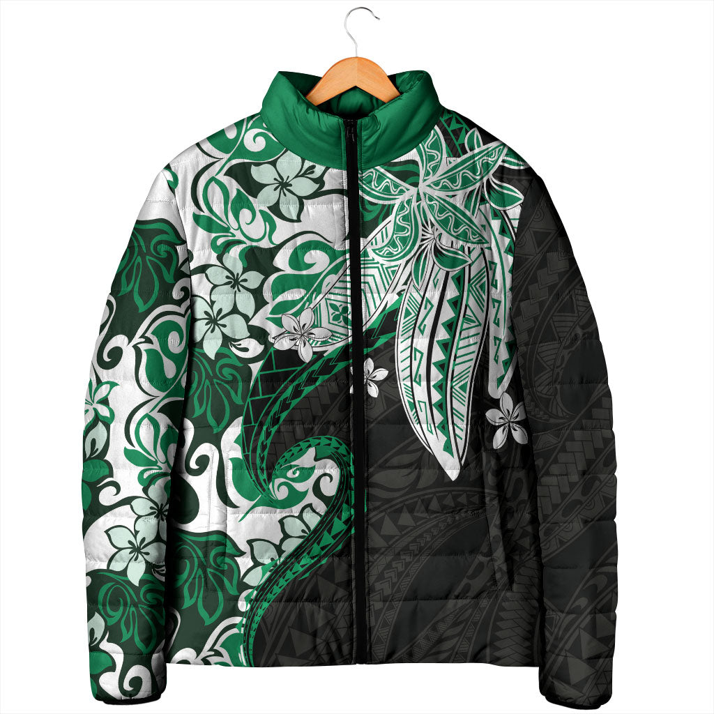 Monstera Plumeria Flowers Green Padded Jacket Polynesian Pattern LT01 - Polynesian Pride
