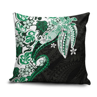 Monstera Plumeria Flowers Green Pillow Cover Polynesian Pattern