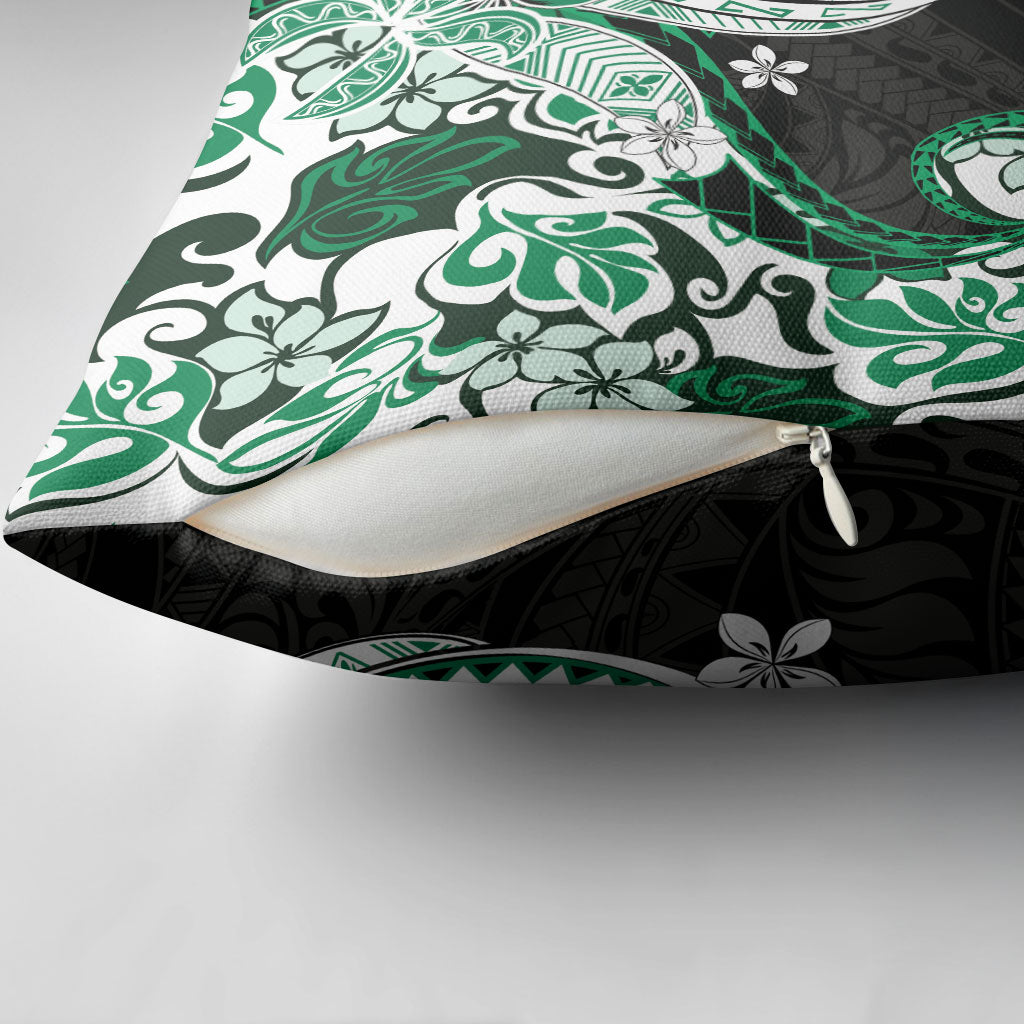 Monstera Plumeria Flowers Green Pillow Cover Polynesian Pattern