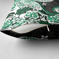 Monstera Plumeria Flowers Green Pillow Cover Polynesian Pattern