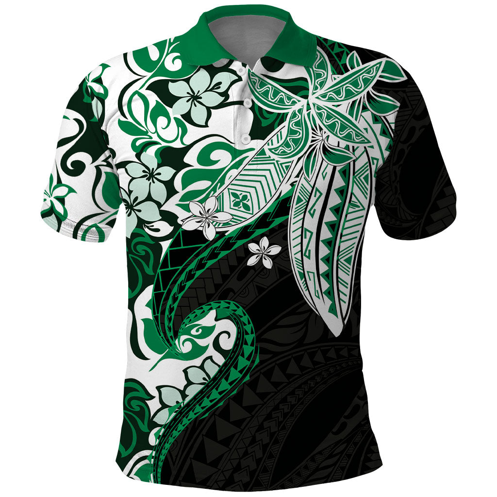 Monstera Plumeria Flowers Green Polo Shirt Polynesian Pattern LT01 Green - Polynesian Pride