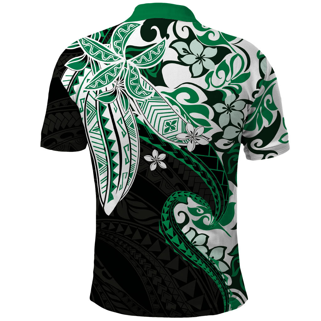 Monstera Plumeria Flowers Green Polo Shirt Polynesian Pattern LT01 - Polynesian Pride
