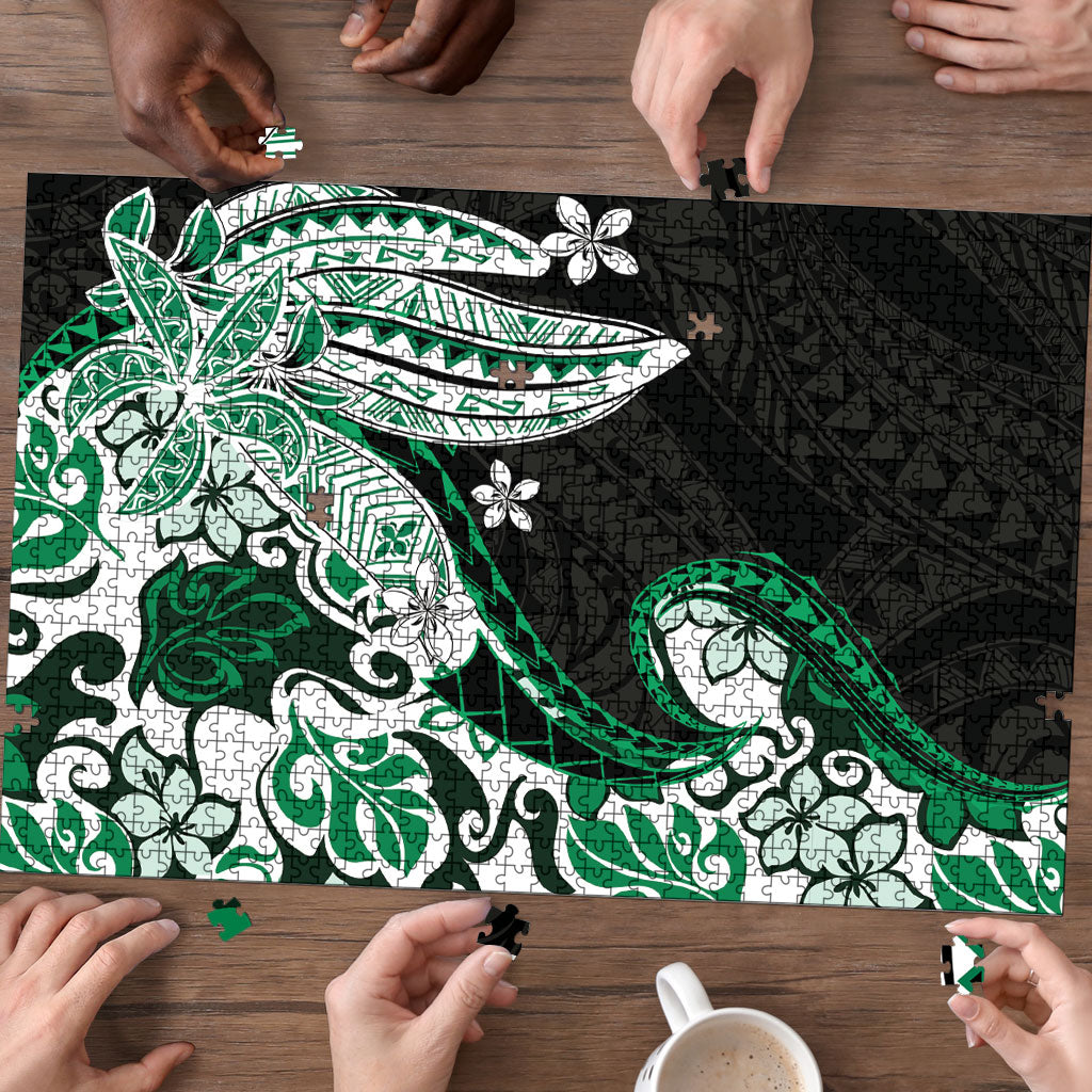 Monstera Plumeria Flowers Green Puzzle Polynesian Pattern LT01 - Polynesian Pride