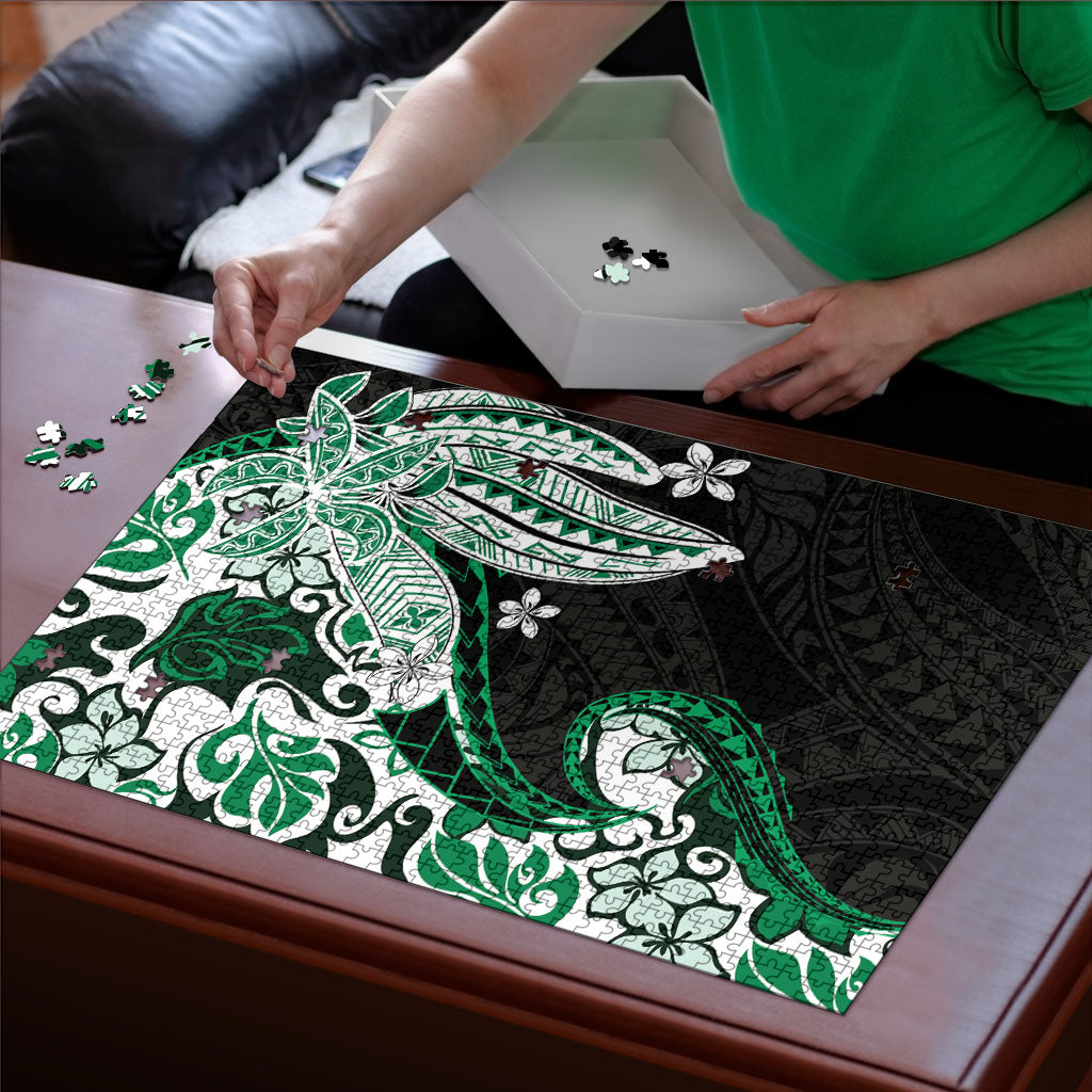 Monstera Plumeria Flowers Green Puzzle Polynesian Pattern LT01 - Polynesian Pride