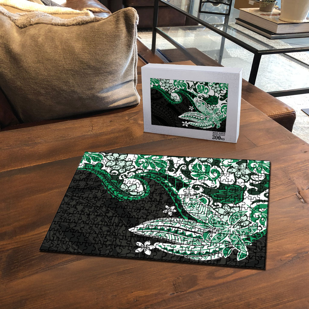 Monstera Plumeria Flowers Green Puzzle Polynesian Pattern LT01 - Polynesian Pride