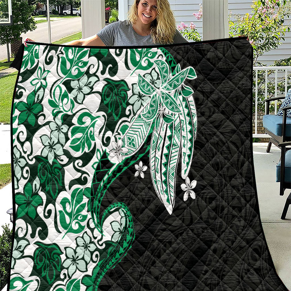 Monstera Plumeria Flowers Green Quilt Polynesian Pattern LT01 Green - Polynesian Pride