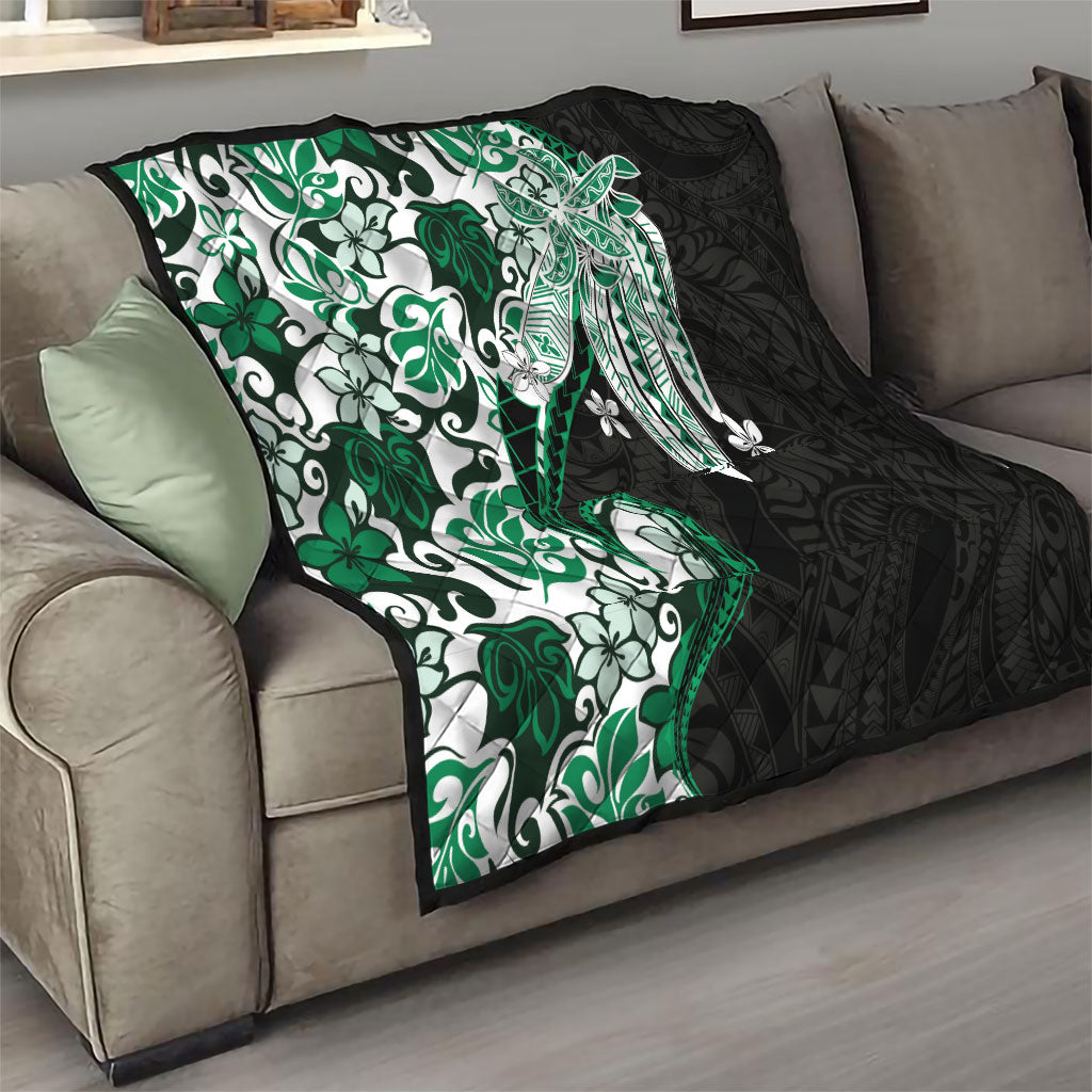Monstera Plumeria Flowers Green Quilt Polynesian Pattern LT01 - Polynesian Pride