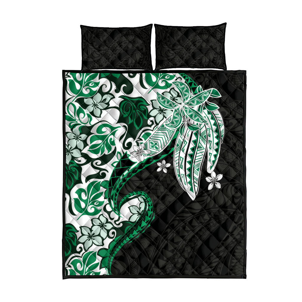 Monstera Plumeria Flowers Green Quilt Bed Set Polynesian Pattern LT01 - Polynesian Pride