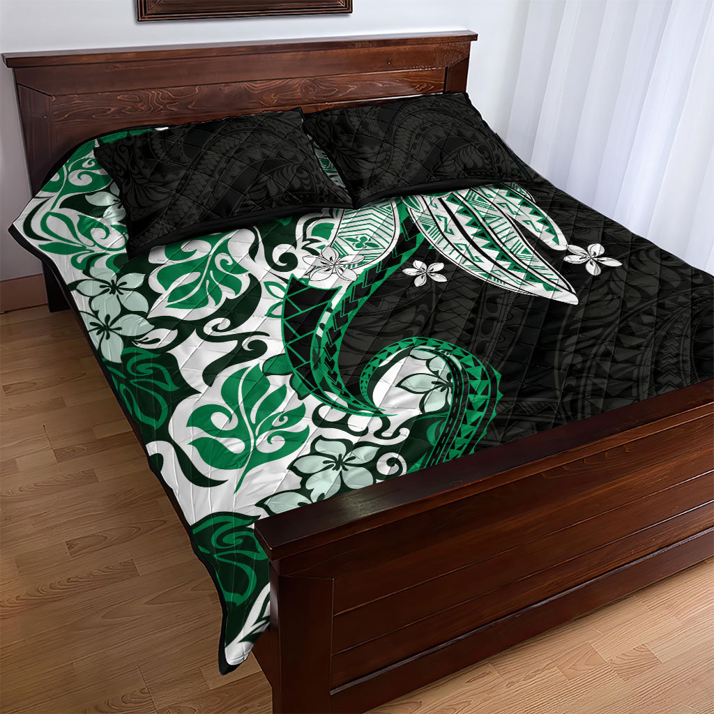 Monstera Plumeria Flowers Green Quilt Bed Set Polynesian Pattern LT01 - Polynesian Pride