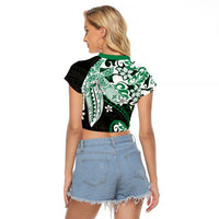 Monstera Plumeria Flowers Green Raglan Cropped T Shirt Polynesian Pattern LT01 - Polynesian Pride