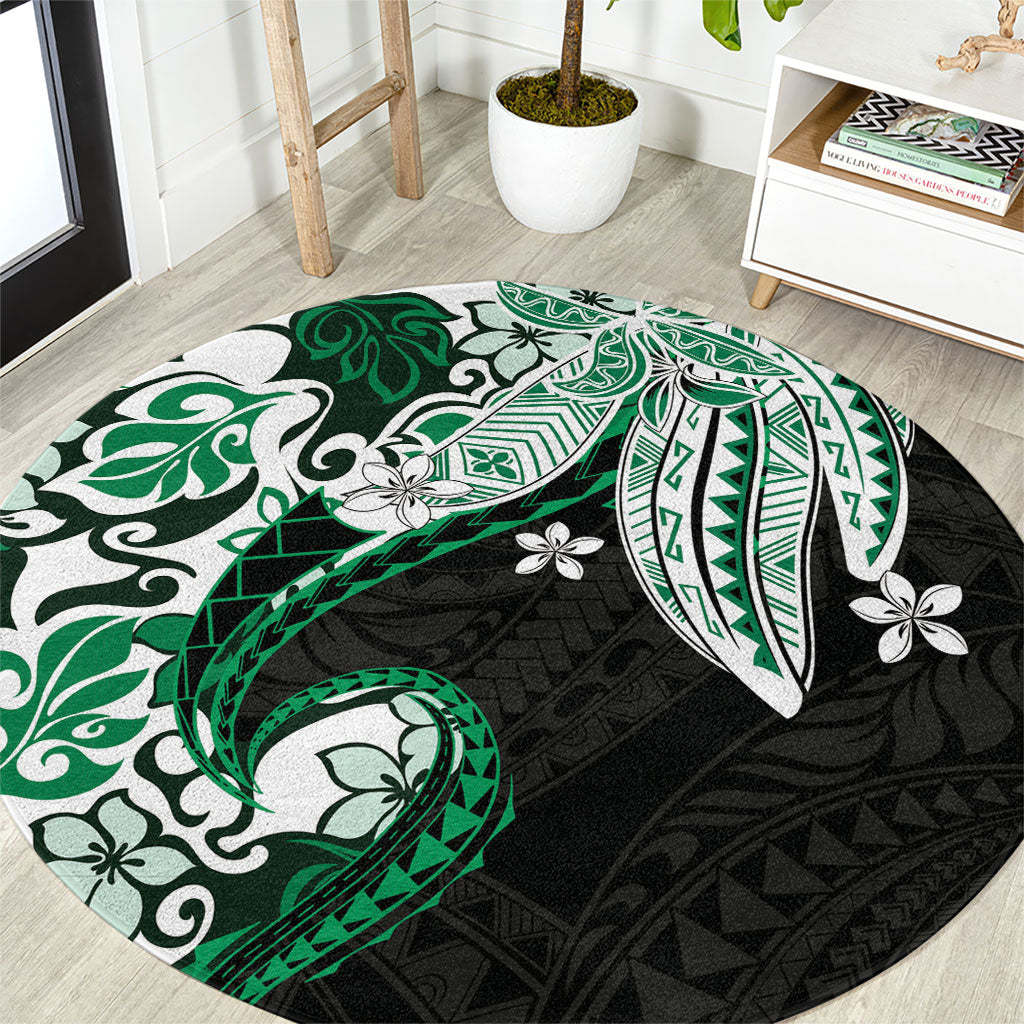 Monstera Plumeria Flowers Green Round Carpet Polynesian Pattern LT01 Green - Polynesian Pride