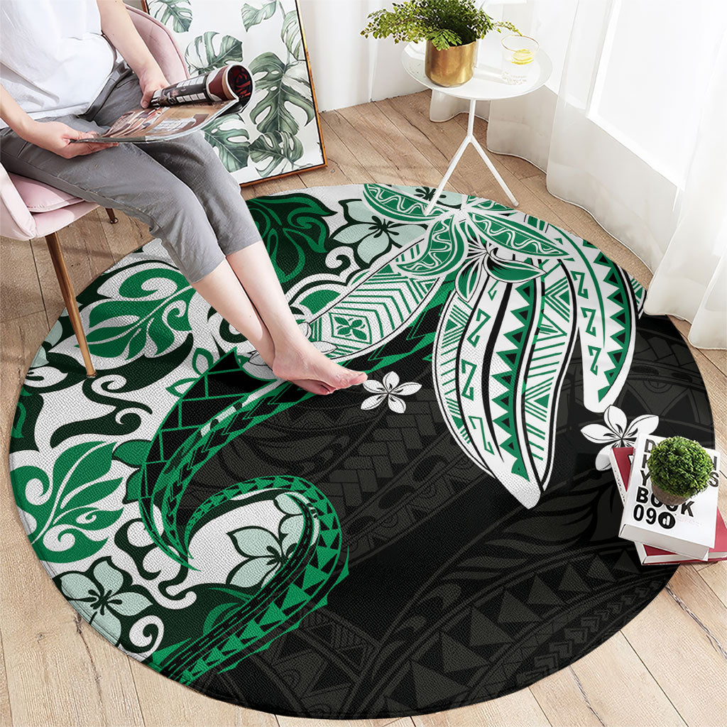 Monstera Plumeria Flowers Green Round Carpet Polynesian Pattern LT01 - Polynesian Pride