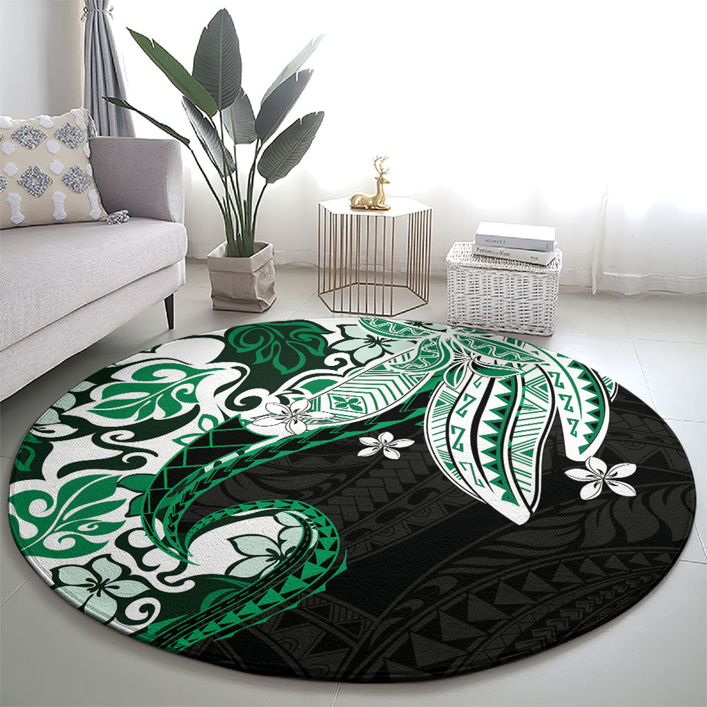 Monstera Plumeria Flowers Green Round Carpet Polynesian Pattern LT01 - Polynesian Pride