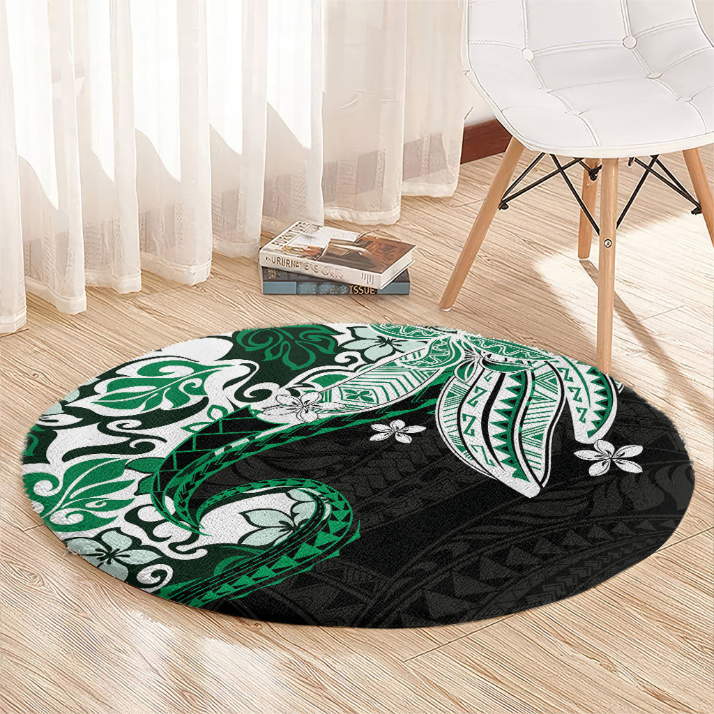 Monstera Plumeria Flowers Green Round Carpet Polynesian Pattern LT01 - Polynesian Pride