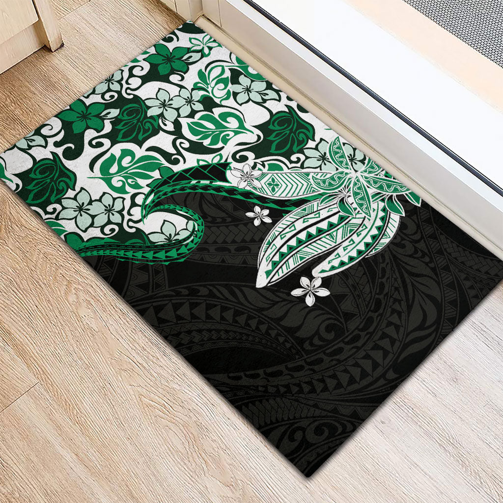 Monstera Plumeria Flowers Green Rubber Doormat Polynesian Pattern LT01 - Polynesian Pride
