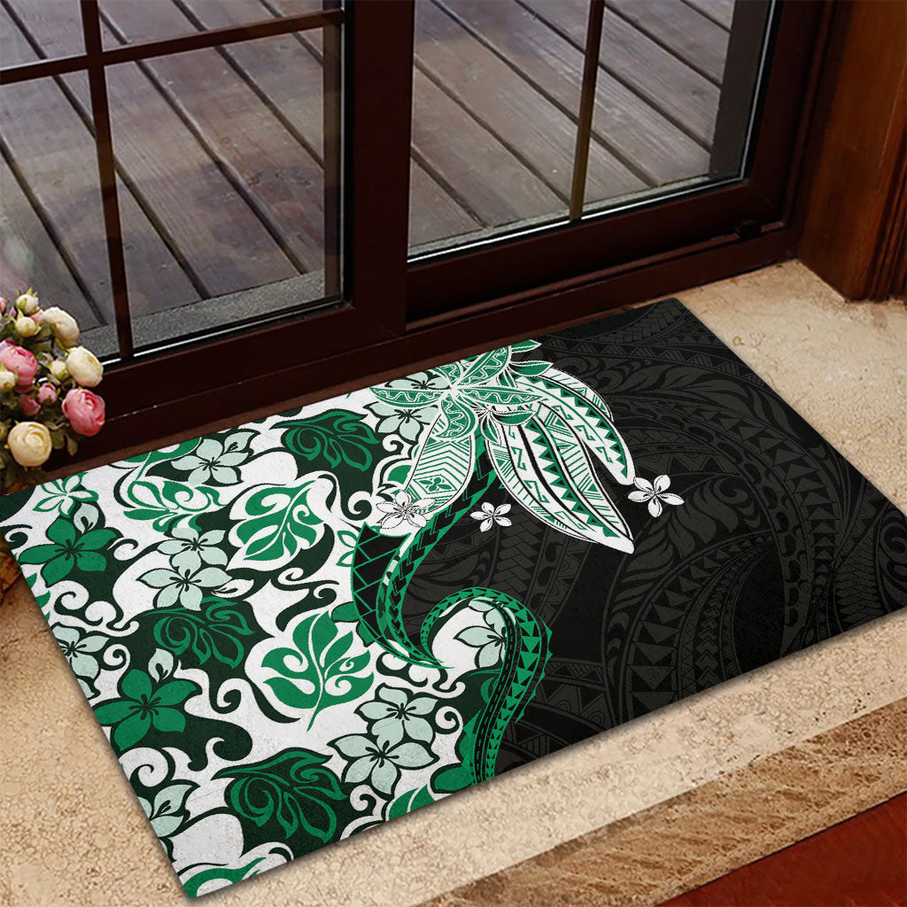 Monstera Plumeria Flowers Green Rubber Doormat Polynesian Pattern LT01 - Polynesian Pride
