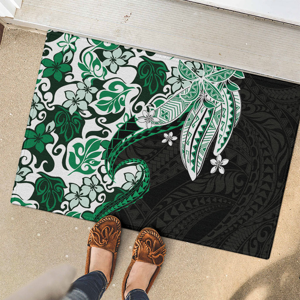 Monstera Plumeria Flowers Green Rubber Doormat Polynesian Pattern LT01 - Polynesian Pride